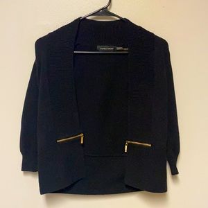 Ivanka Trump Black Cardigan with Gold Zipper Accents
